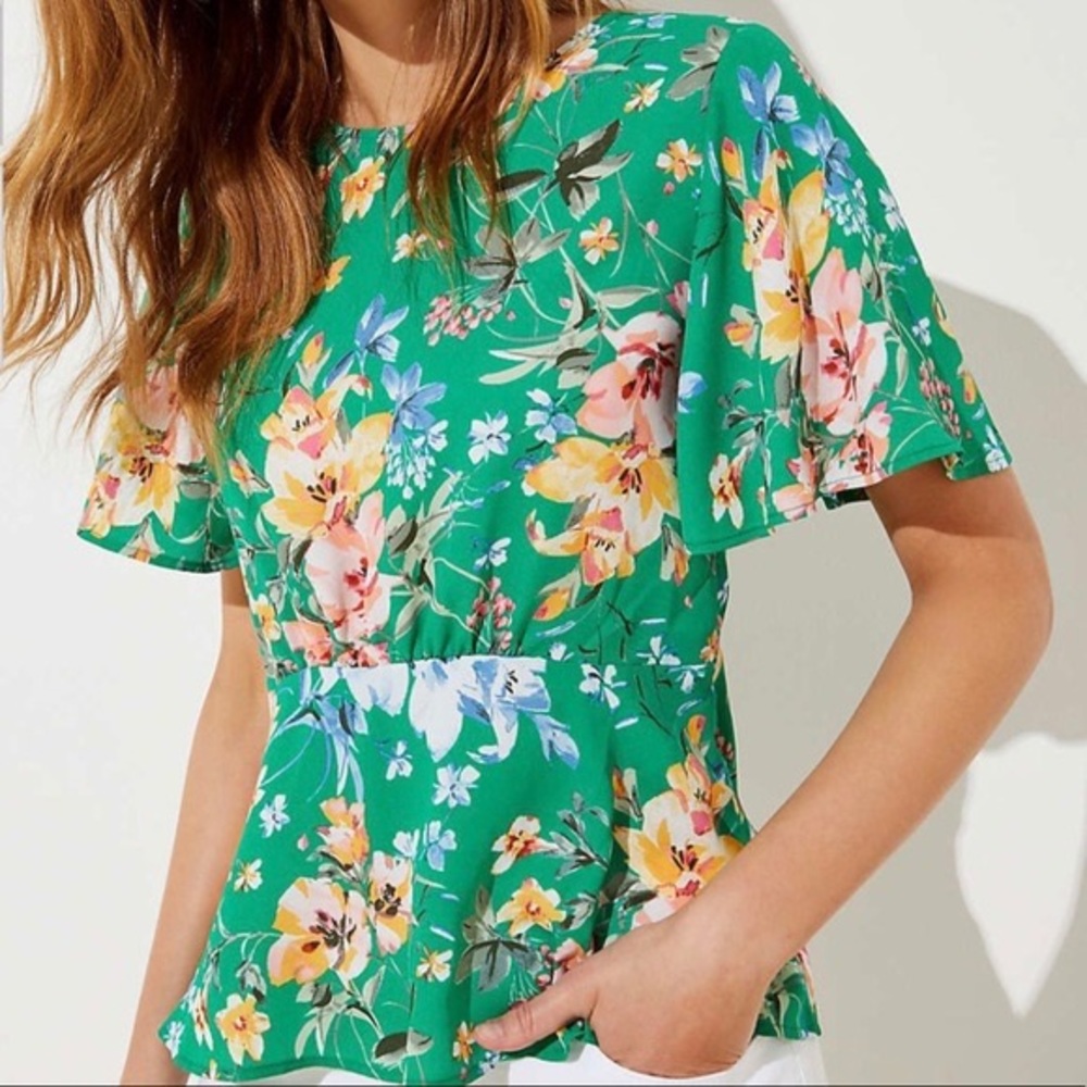Loft Green Floral Peplum Blouse